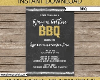 Chalkboard BBQ Invitation Template - for Birthday bbq, Backyard bbq, Housewarming etc - Editable text - you personalize - INSTANT DOWNLOAD