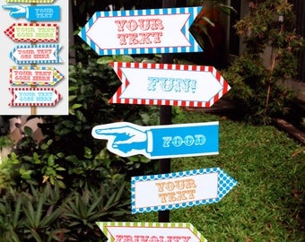 Carnival Signs - Direction Arrows - Carnival Game Signs - Circus Party - Colorful - INSTANT DOWNLOAD with EDITABLE text - comes in 2 sizes