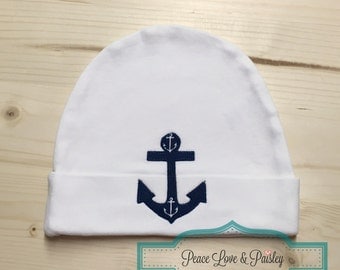 Anchor Baby Hat, Nautical Baby Hat, Navy Blue Anchor Baby Hat, Nautical Baby Shower Gift, New Baby Gift, Sailor Baby