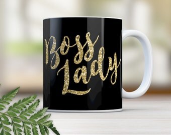 Boss Lady Mug Gift for Boss Gift for Coworker Boss Mug Mugs Lady Boss Coffee Mug Cup Gift for Her Gold & Black Mug 11oz / 15oz sizes Q0003