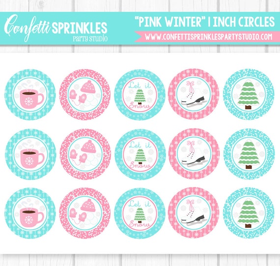 INSTANT DOWNLOAD "Pink Winter" Holiday Snow 4x6" 1" Inch Bottle Cap Image/Digital Collage Sheet Il_570xn