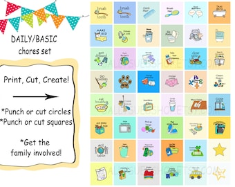 DAILY CHORES, Printable chores/digital collage/1 inch download/DIY/instant download/bottle cap prints