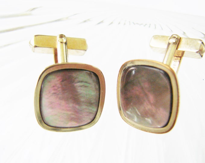 Retro Swank Abalone Gold Filled Cufflinks / Mid Century / Designer Signed / Vintage Wedding / Jewelry / Jewellery