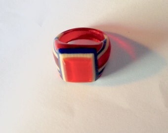 Vintage 30s 40s Bob Dodd bakelite celluloid folk art prison ring size 7