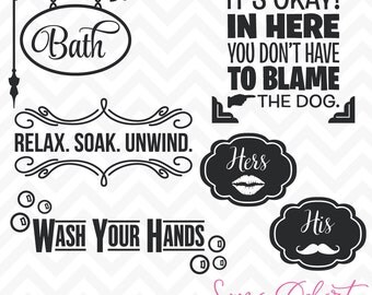 80% OFF Sale Svg Cuttables Bathroom Quotes Bath Wash Your Hands Cut Files Set DXF SDD029