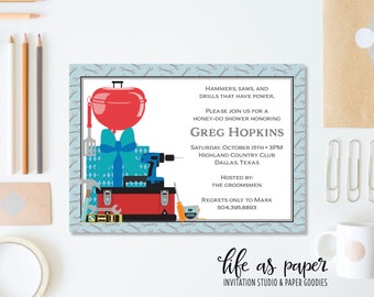 HONEY-DO wedding shower invitation - garage and grill man shower invite
