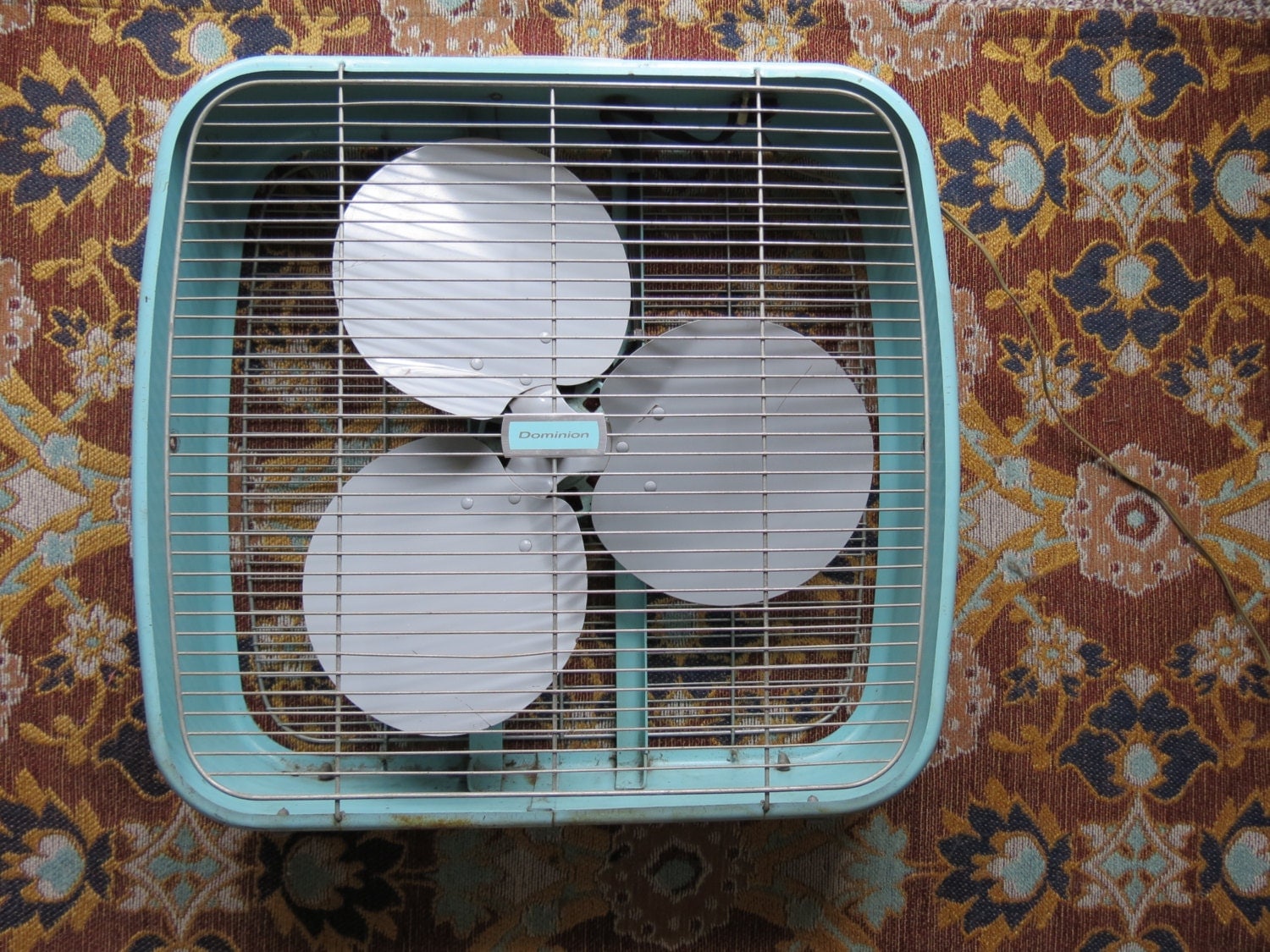 Vintage Aqua Box Fan // Mid Century Modern Large Metal Window