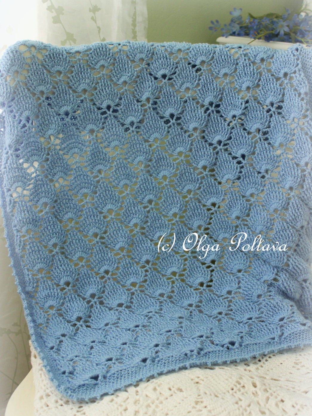 crochet baby and blue blanket white Blue Afghan Lace Blanket Baby Summer Pattern Crochet Newborn