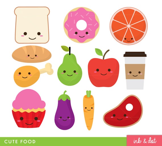  Cute Food Clip Art Fruit Donut Kawaii Faces Food 