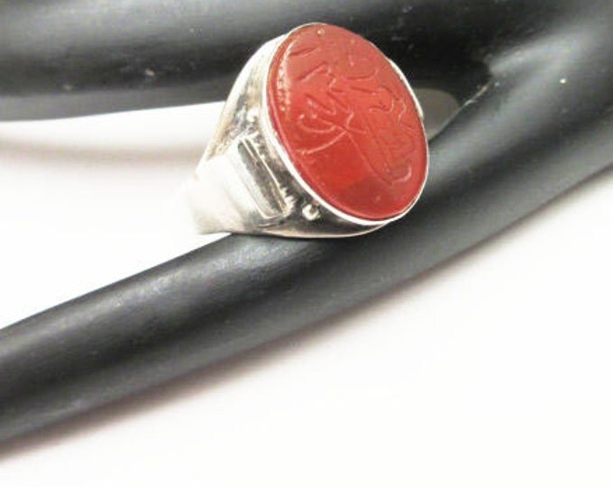 Carved carnelian ring silver Etched Calligraphy middle east size 10