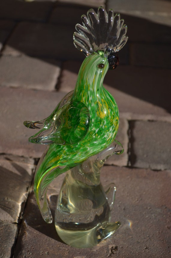 Items Similar To Vintage Large Green Murano Glass Parrot Figurine