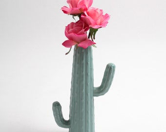 Cactus Vase - Large Seafoam Green Cactus Bud Vase - White Faux Taxidermy - Table Top Decor - Cactus Decor - Cactus Gift - Cactus Planter