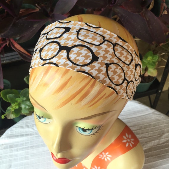 Houndstooth Eyeglasses Headband White & Tan by PolkaDotSuites