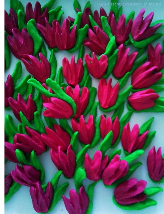 Royal Icing Flowers Tulips with Leaves Mother's Day