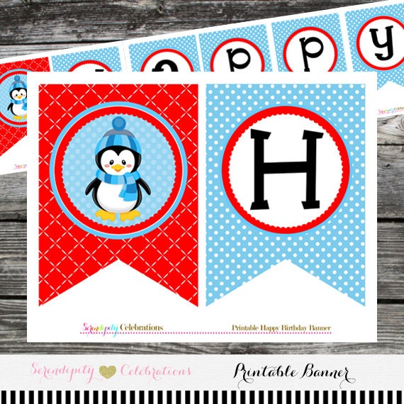 Penguin Birthday Banner Instant Download DIY Printable