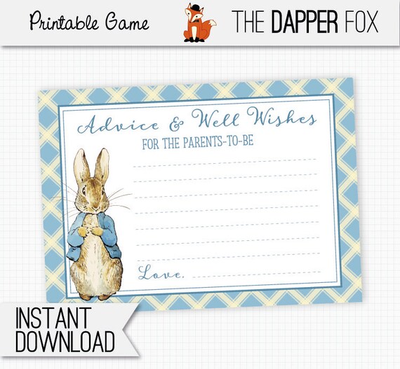 Peter Rabbit Baby Shower games Advice Cards printable