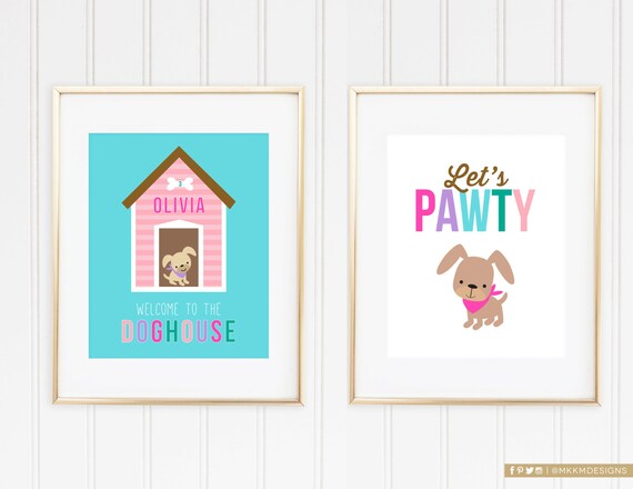 Puppy Pawty Welcome Signs, Puppy Birthday, Puppy Party Signs, Doghouse Sign, Let's Pawty Sign, 8x10" Party Sign, Girl Birthday Decor, #48 Il_570xn