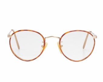 Giorgio Armani vintage round - pantos eyeglasses in matte gold & demi blonde cello with typical windsor rims, 1980s NOS