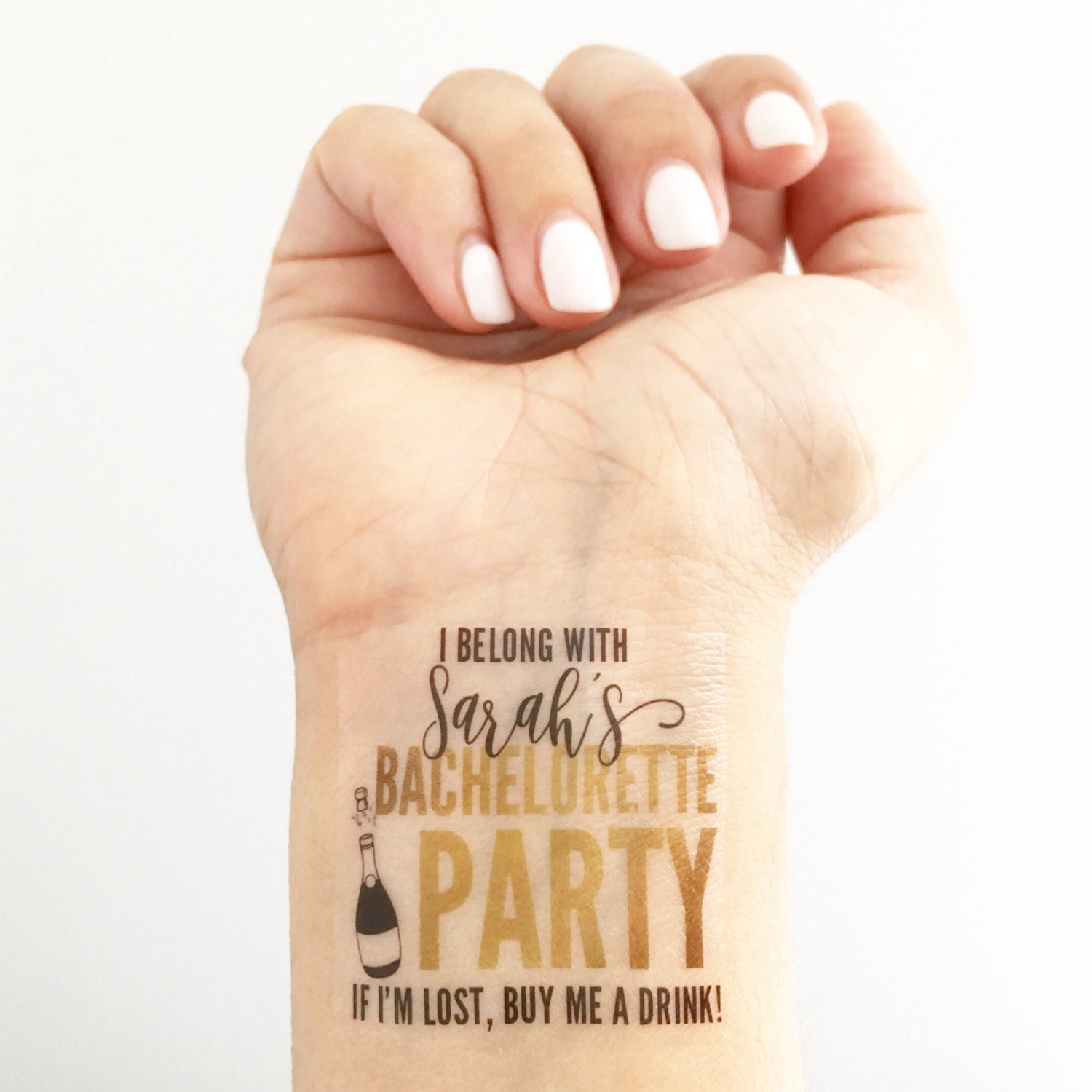 15 Custom Bachelorette Party Temporary Tattoos- Glam Gold Champagne