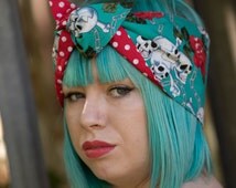 Off Her <b>Dolly Rocker</b>, Aqua, Red Rose, Skull, Polka Dot, Cotton - il_214x170.853764474_f07l