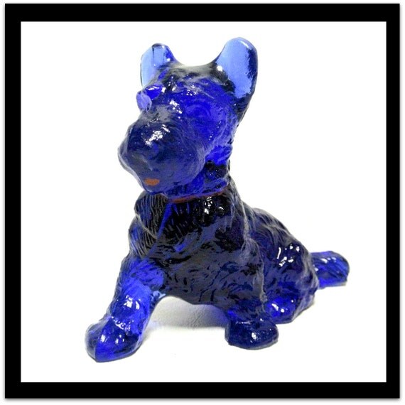 Vintage Rare Cobalt Blue Glass Scotty Dog Sculpture Statue Art