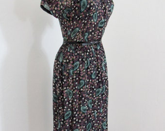 1950s Novelty Print Rayon Shirt Dress