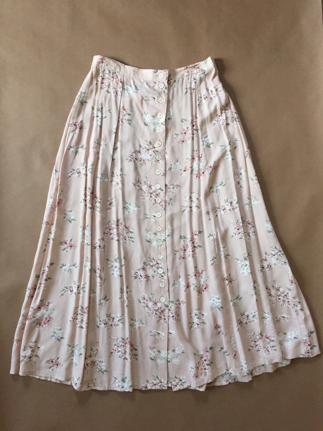vintage dusty pink maxi skirt / flower print boho maxi skirt