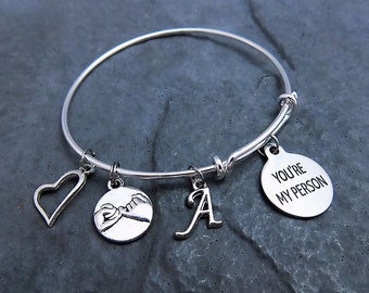 Youre My Person Bracelet - Monogrammed - Expandable Bangle - Adjustable - Charm Bracelet - You're My Person - Pinky Swear - Gift for Friend