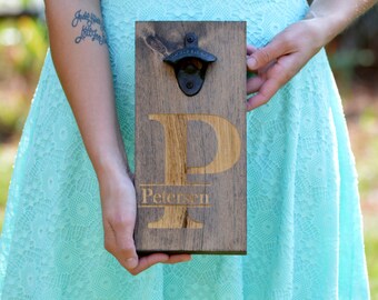 Personalized Bottle Opener, Wood Wall Mount Beer Bottle Opener, Groomsmen Gift, Gift For Him, Custom Craft Beer Accessories, Man Cave Sign
