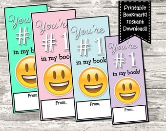 INSTANT DOWNLOAD Emoji Printable You're #1 In My Book Bookmark Digital