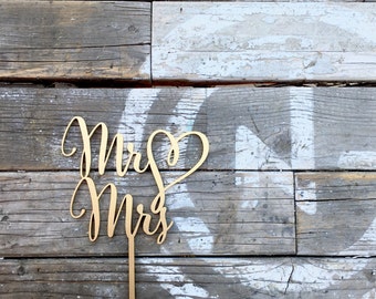 Mr Heart Mrs Wedding Cake Topper 6" inches, Mr Love Mrs Topper Script Unique Laser Cut Cake Topper by Ngo Creations