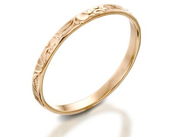Rose Gold Wedding Band, Thin Gold Ring, 14k Gold Ring, Delicate Gold Ring, Thin Wedding Band, Floral Ring, Lace Ring, Gold Stacking Ring.