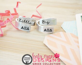 Alpha Xi Delta Big Little Wrap Ring Set - ΑΞΔ Big Little Sorority - Official Licensed Product - AXiD Big Little Reveal - Hand Stamped