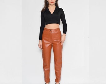 waisted pants leather brown