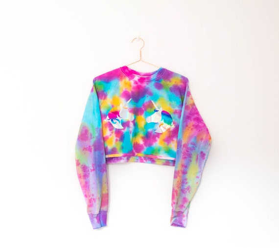 Tie Dye Sweater Unicorn Holographic Crop Top by AfroDizziYak