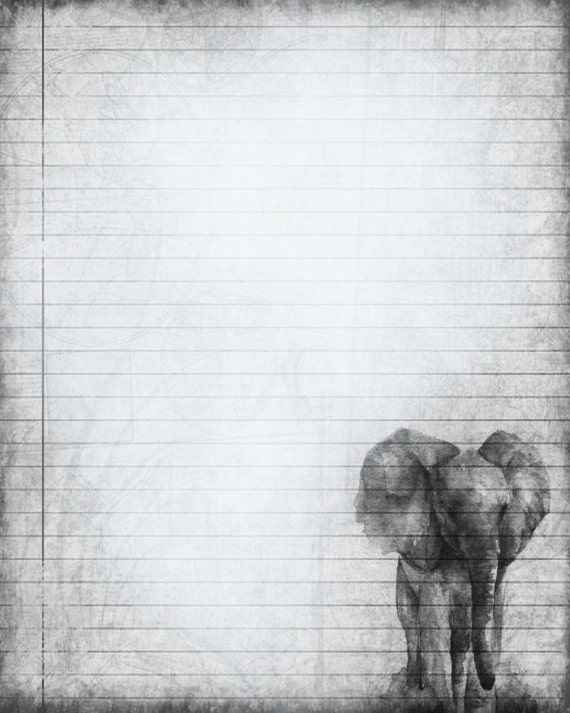 Printable Elephant Journal Page Elephant Digital Stationery