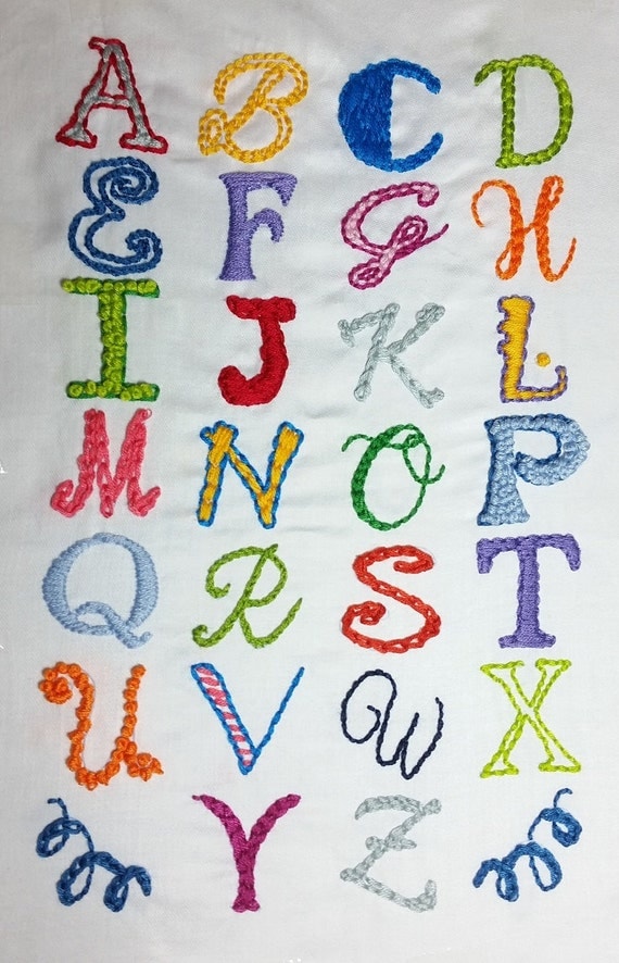 hand embroidery alphabet sampler pattern by peppermintpurple