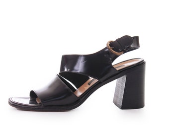 90s Sandals Black Sandals Via Spiga Shoes Block Heel Shoes Sling Back Sandals Made in Italy Women's Size US 8 / UK 6 / EUR 38