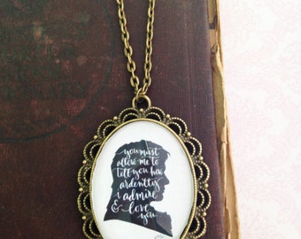 Handmade Mr. Darcy Quote Silhouette Necklace // Jane Austen Cameo // Pride and Prejudice // Mr. Darcy Proposal