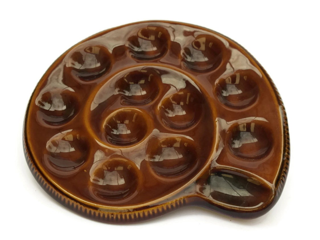 French Vintage Escargot Plates by Saint Clement. Set of 6 Snail Dishes