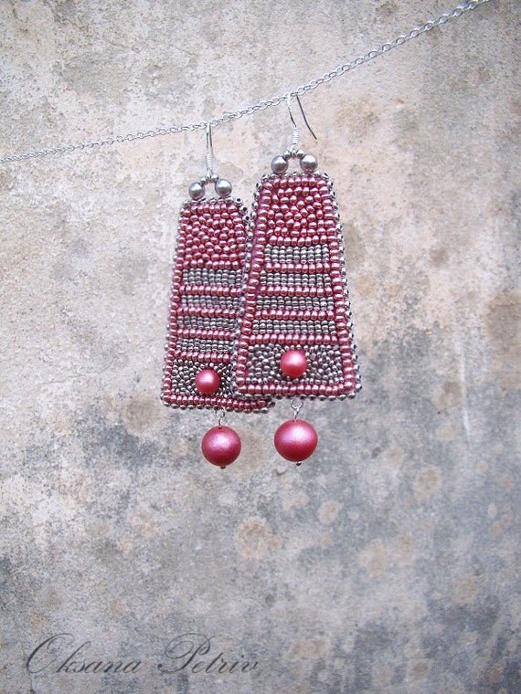 Items similar to Beaded earrings Rose pink earrings Bead embroidery