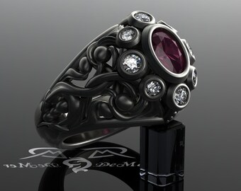 ruby and diamond filigree engagement ring 14kt antiqued black gold scrollwork gothic victorian vintage - R2d2 Wedding Ring ruby and diamond filigree engagement ring 14kt antiqued black gold scrollwork gothic victorian vintage - R2d2 Wedding Ring