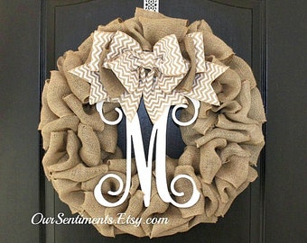 Fall Wreath Summer Wreath Chevron Burlap Wreath - Etsy Wreath - Summer wreaths for door - Door Wreath - Monogram wreath