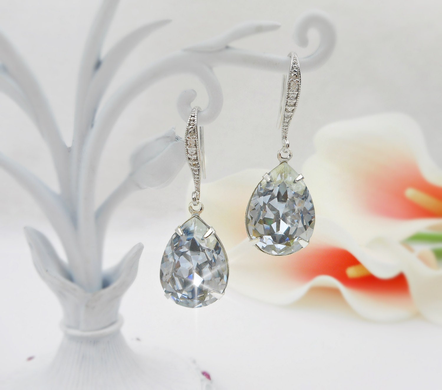 Swarovski Blue Shade Teardrop Bridal Earrings Swarovski