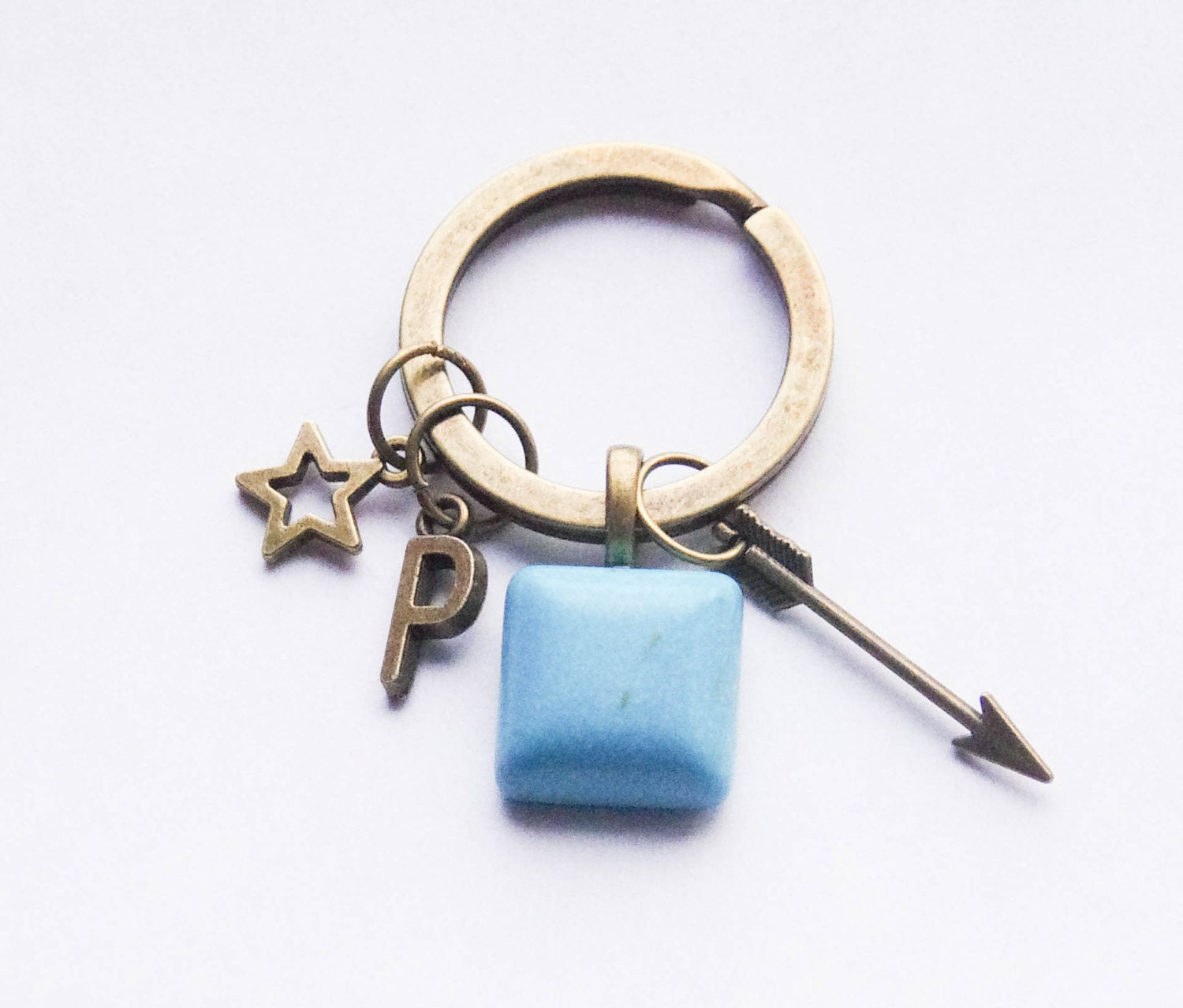Personalized Boho Key Chain Turquoise Pendant Key Ring Arrow