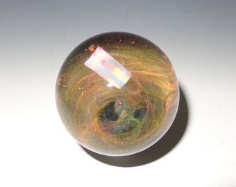 Glass Marble, Fumed Cosmic Galaxy, Opal, Copper, Space Junk - boro, handmade (ref #366)