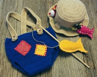 Baby Halloween costume - baby fisherman outfit - baby boy halloween costume - crochet fishing outfit - crochet Halloween costume