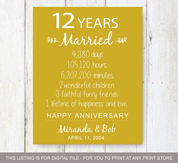 12th Anniversary  Gift 12  years  of Wedding  Anniversary 