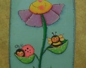 Whimsical Hand painted Smile Plaque with Sunshine, Smiling Daisy, ladybug, bumblebee, Childrens Decor, Friendship Gift, Happy Art Sign, Fun