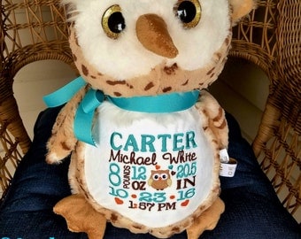 Personalized Baby Gift Personalized Stuffed Animal monogrammed Clasic Owl Embroider Buddy Birth Announcement